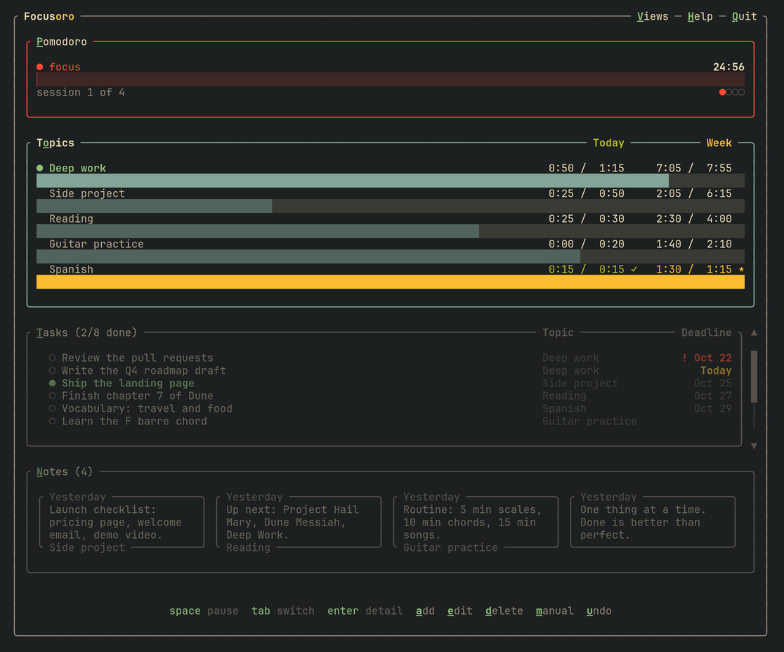 Focusoro with the Gruvbox Dark theme.
